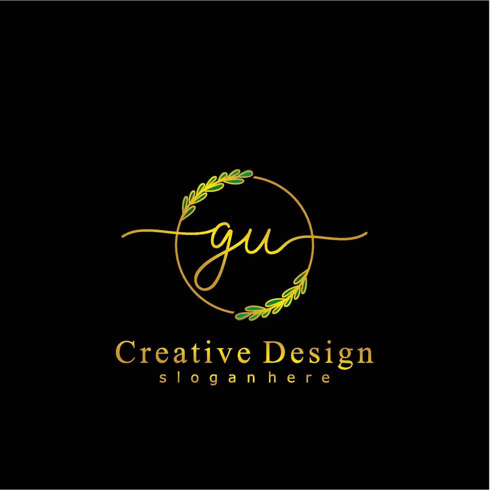 Initial GU beauty monogram and elegant logo design, handwriting logo of initial signature, wedding, fashion, floral and botanical logo concept design vector