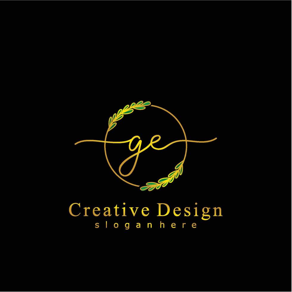 Initial GE beauty monogram and elegant logo design, handwriting logo of initial signature, wedding, fashion, floral and botanical logo concept design vector