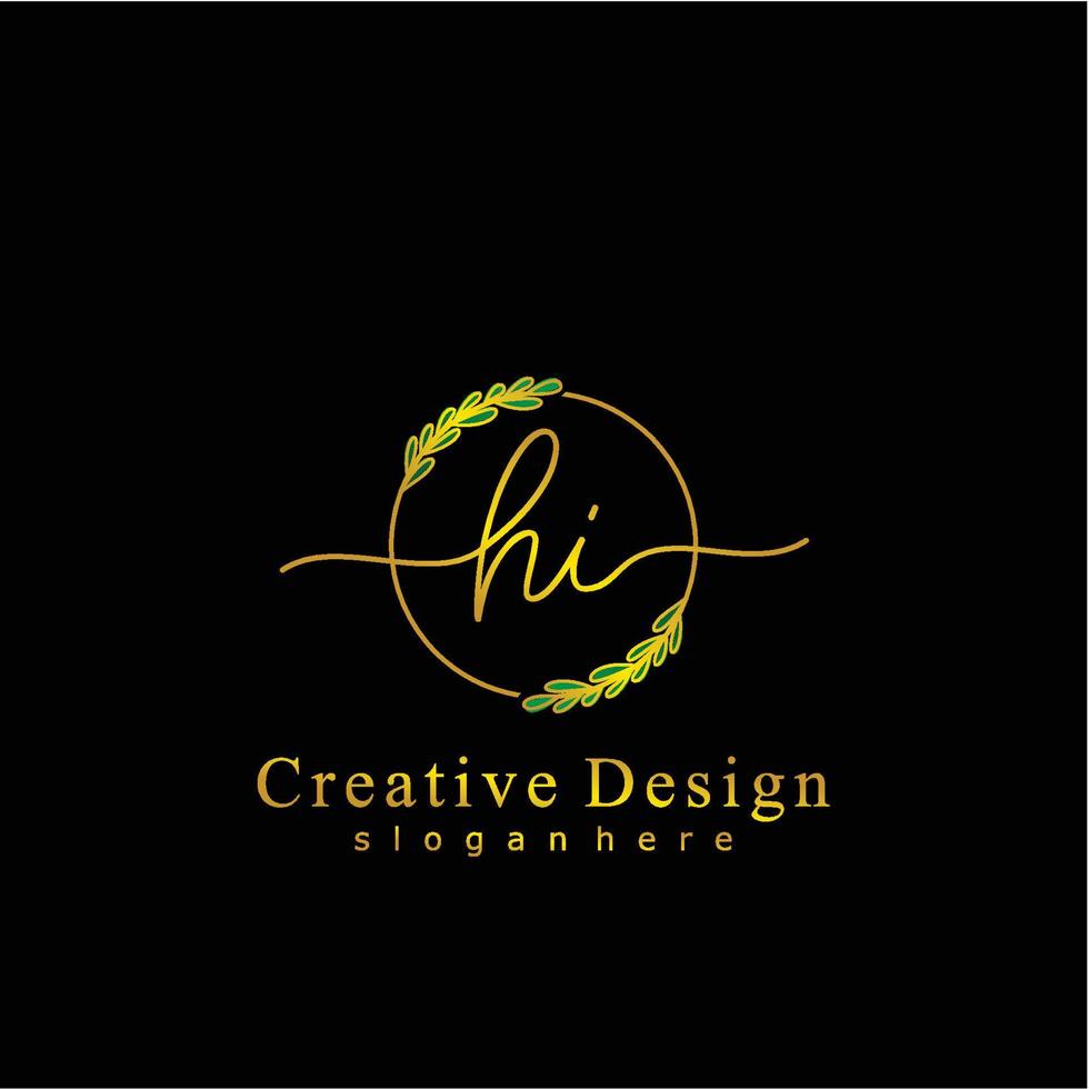 Initial HI beauty monogram and elegant logo design, handwriting logo of initial signature, wedding, fashion, floral and botanical logo concept design vector