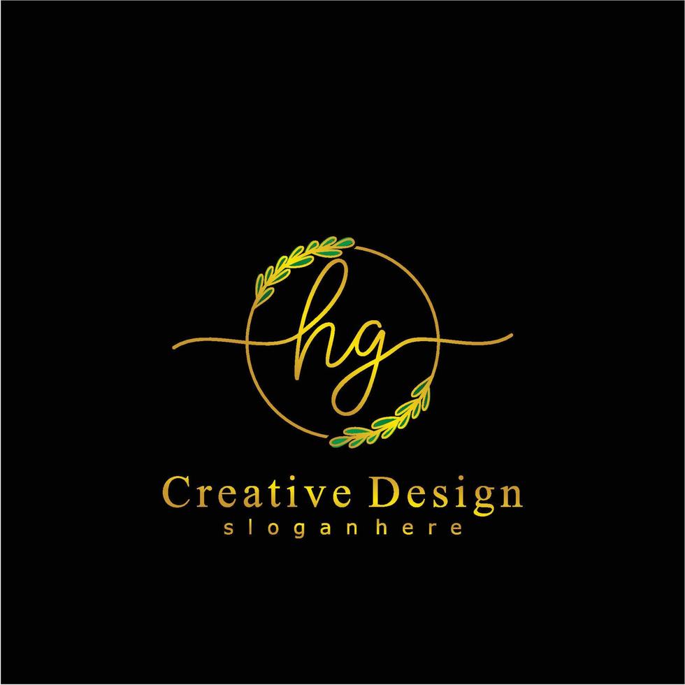 Initial HG beauty monogram and elegant logo design, handwriting logo of initial signature, wedding, fashion, floral and botanical logo concept design vector