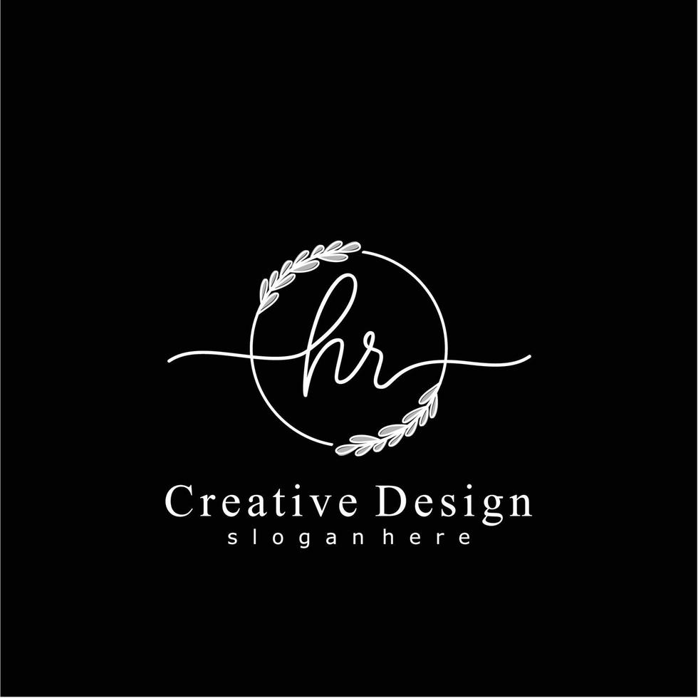 Initial HR beauty monogram and elegant logo design, handwriting logo of initial signature, wedding, fashion, floral and botanical logo concept design vector