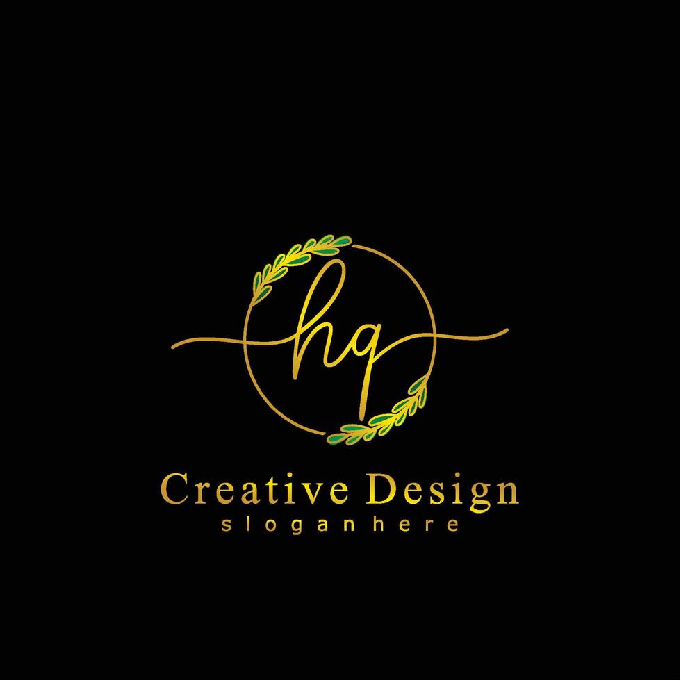 Initial HQ beauty monogram and elegant logo design, handwriting logo of initial signature, wedding, fashion, floral and botanical logo concept design vector