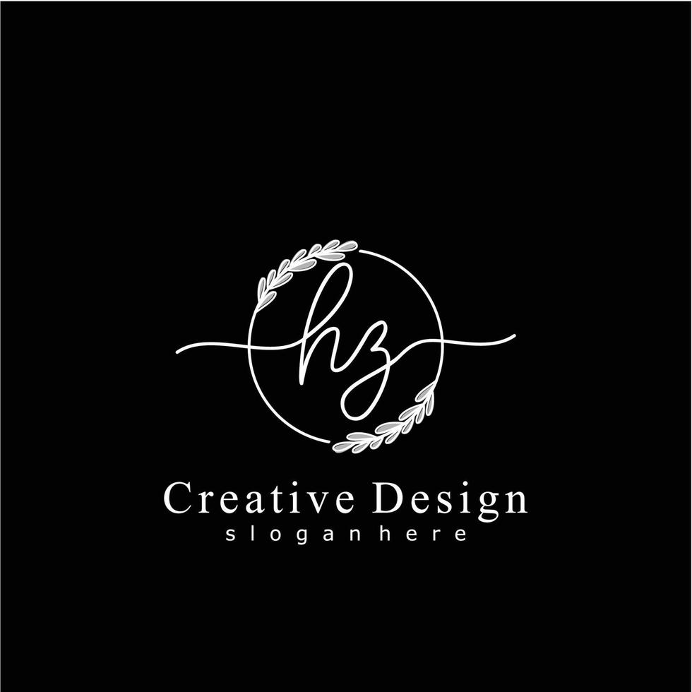 Initial HZ beauty monogram and elegant logo design, handwriting logo of initial signature, wedding, fashion, floral and botanical logo concept design vector