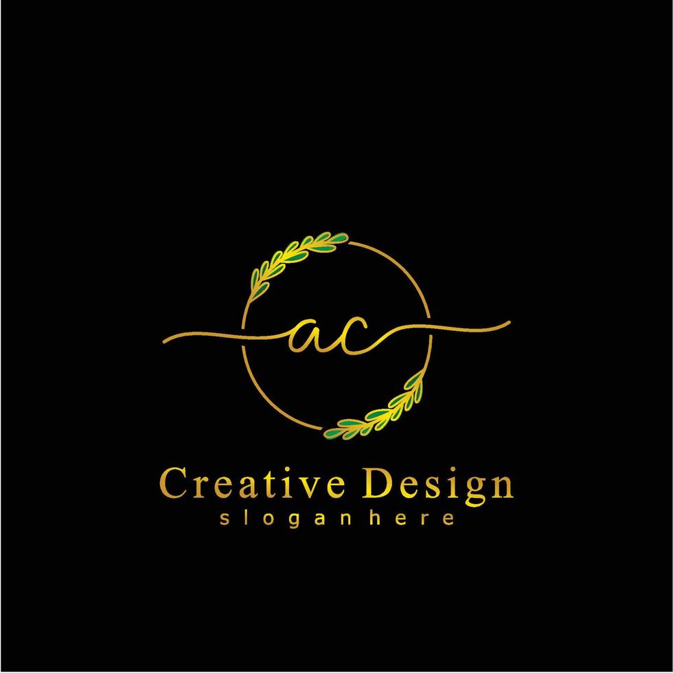 Initial AC beauty monogram and elegant logo design, handwriting logo of initial signature, wedding, fashion, floral and botanical logo concept design. vector