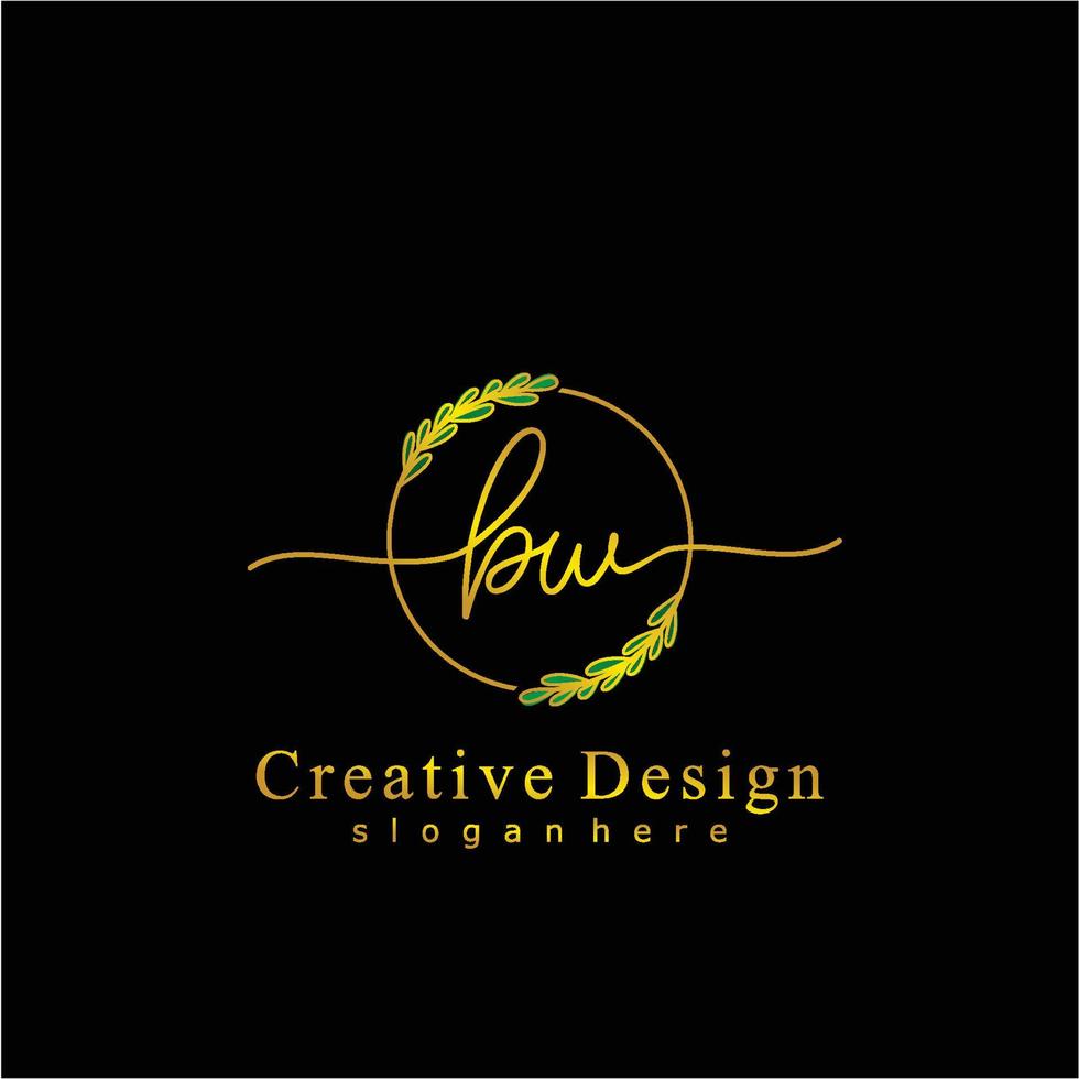 Initial BW beauty monogram and elegant logo design, handwriting logo of initial signature, wedding, fashion, floral and botanical logo concept design. vector