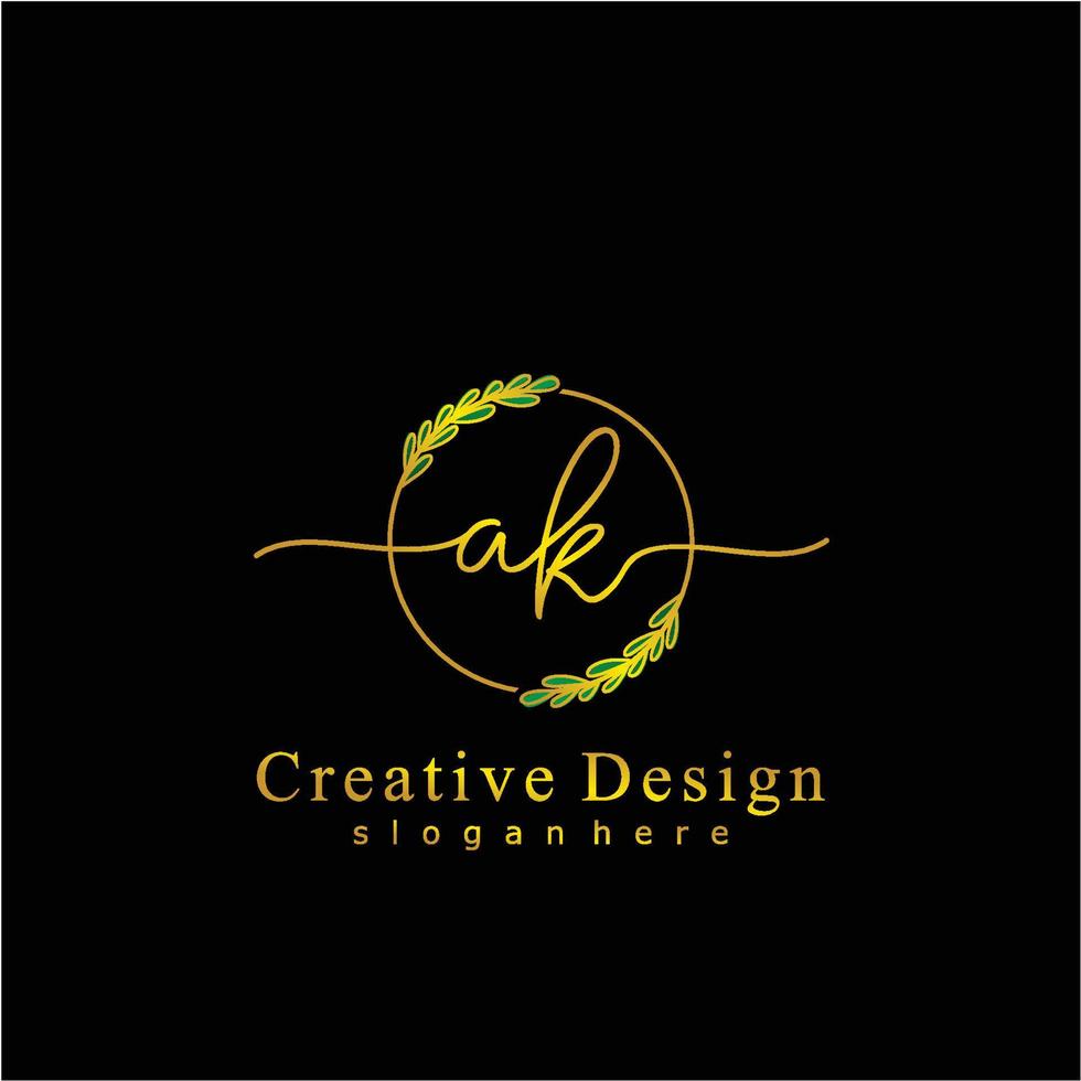 Initial AK beauty monogram and elegant logo design, handwriting logo of initial signature, wedding, fashion, floral and botanical logo concept design. vector