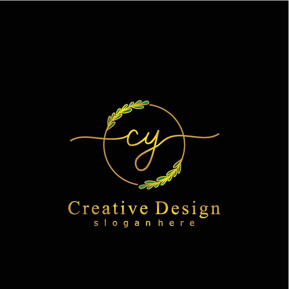 Initial CY beauty monogram and elegant logo design, handwriting logo of initial signature, wedding, fashion, floral and botanical logo concept design. vector