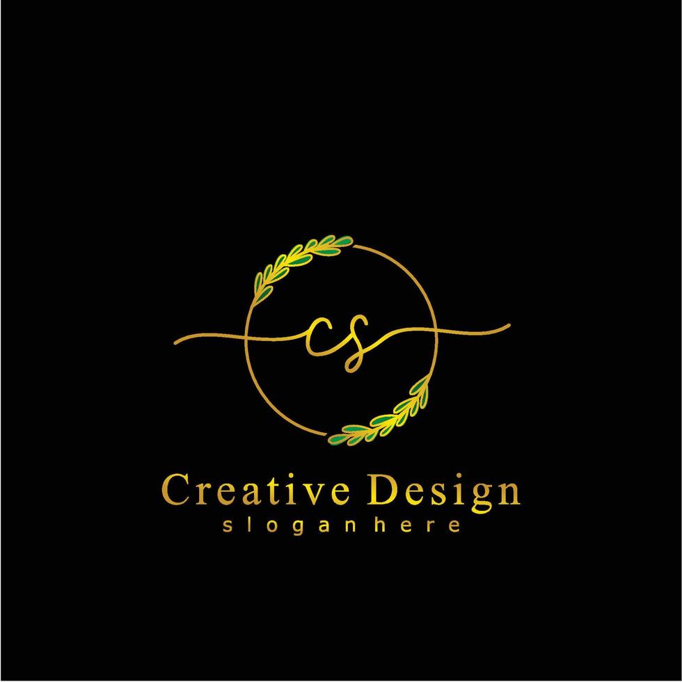 Initial CS beauty monogram and elegant logo design, handwriting logo of initial signature, wedding, fashion, floral and botanical logo concept design. vector