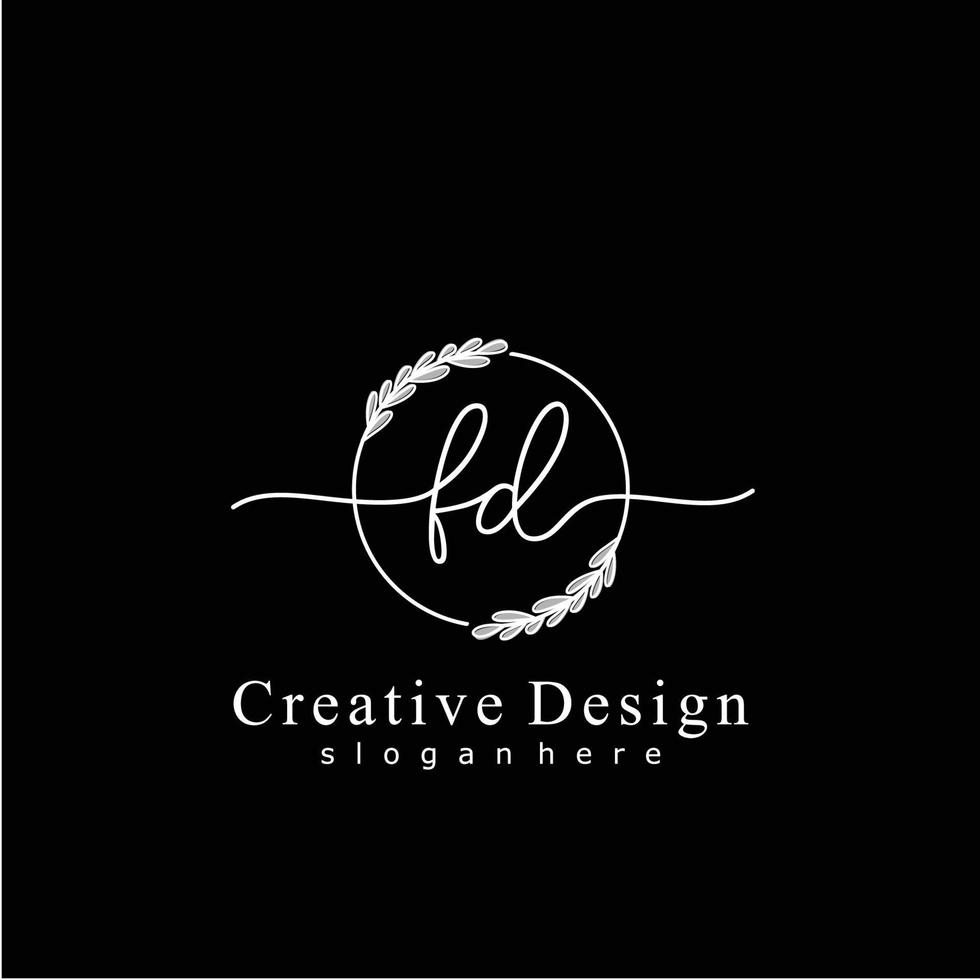 Initial FD beauty monogram and elegant logo design, handwriting logo of initial signature, wedding, fashion, floral and botanical logo concept design vector