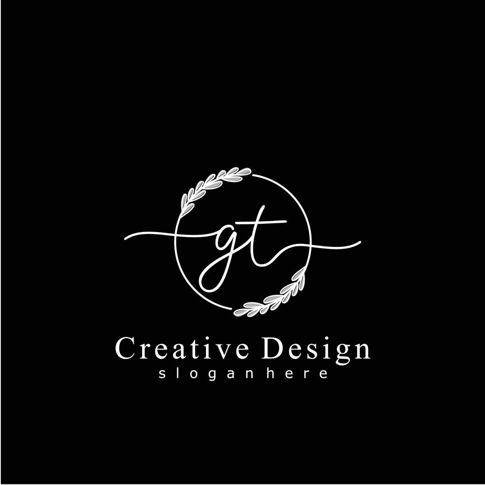 Initial GT beauty monogram and elegant logo design, handwriting logo of initial signature, wedding, fashion, floral and botanical logo concept design vector