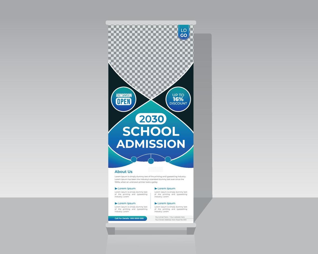 School Admission open roll up banner design template vector