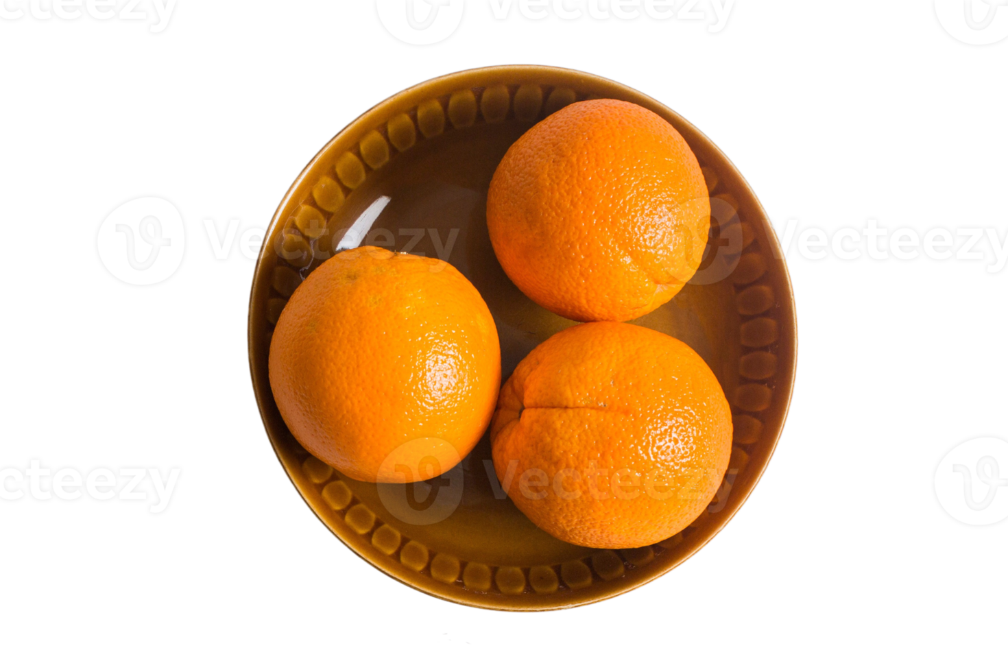 Brown bowl with oranges isolated on a transparent background png