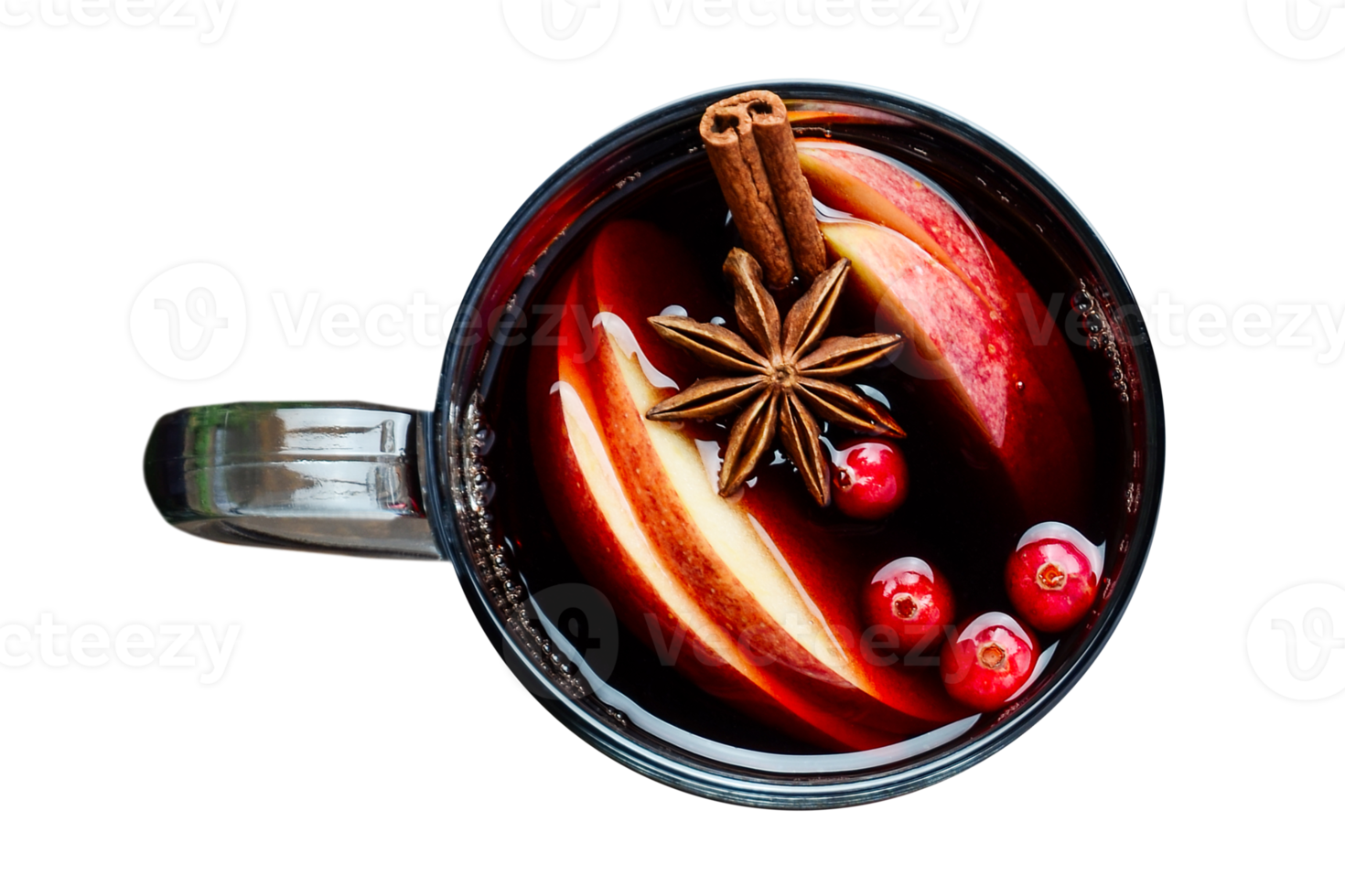 schwarz Tasse mit heiß trinken und Obst isoliert auf ein transparent Hintergrund png