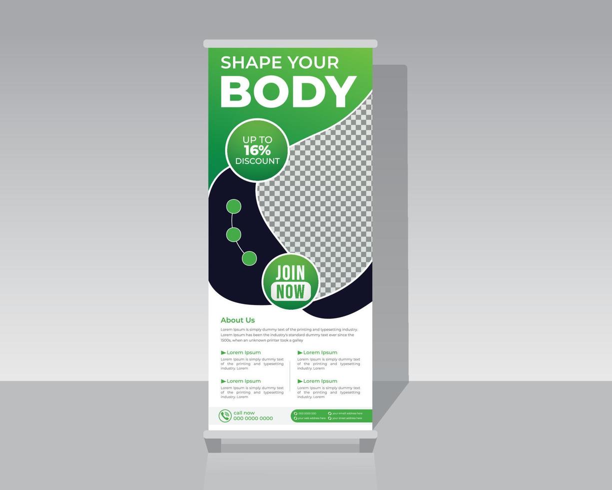 Gym roll up banner template for promotional business vector
