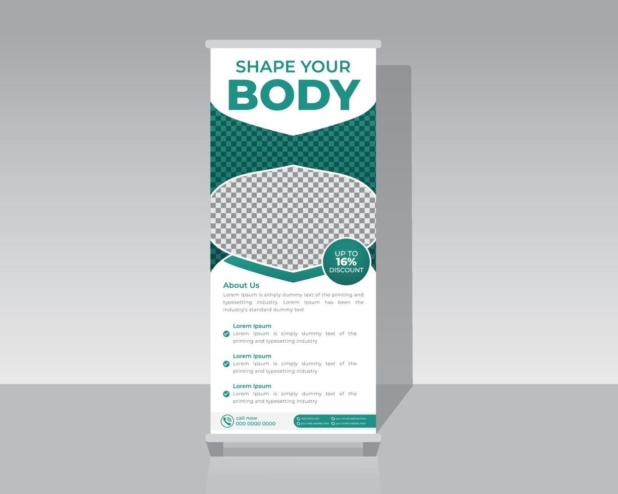 Gym roll up banner template for promotional business vector