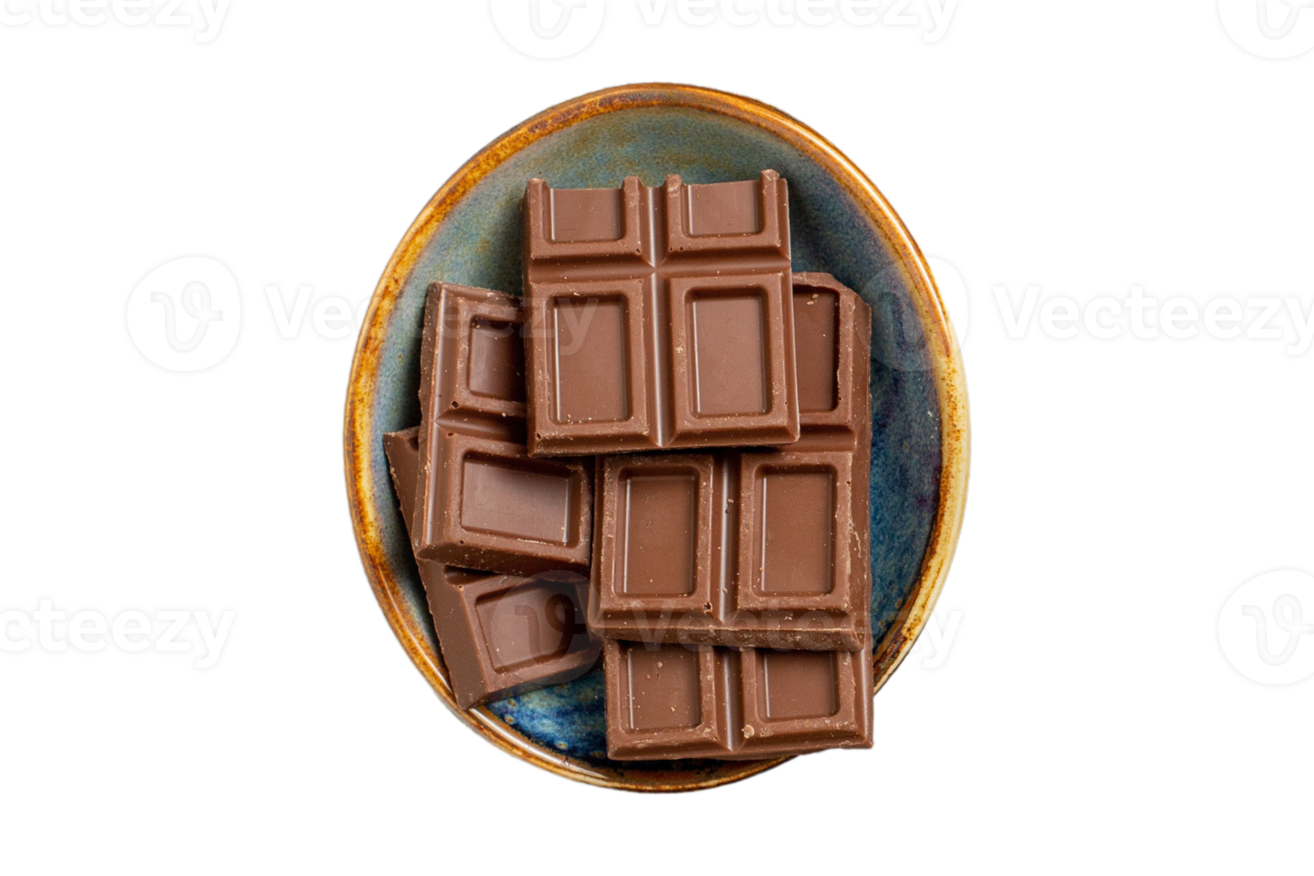 blå skål med choklad barer isolerat på en transparent bakgrund png