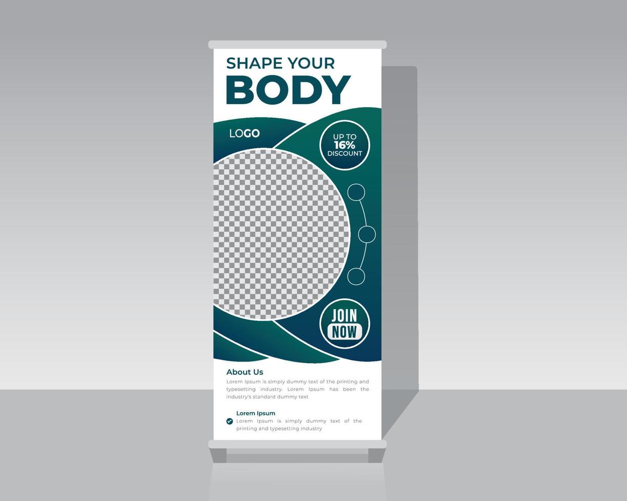 Gym roll up banner template for promotional business vector