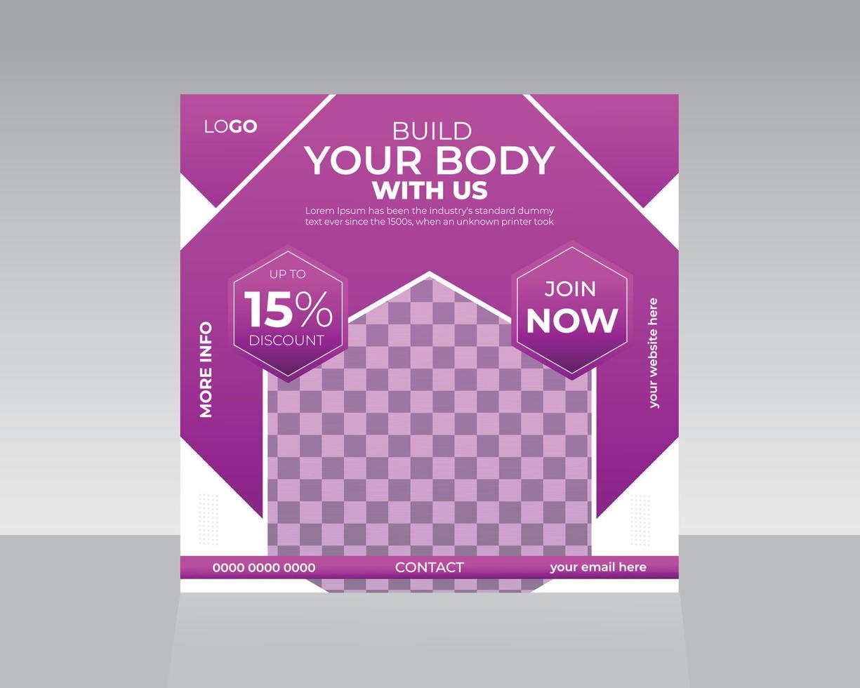Gym social media post template for promotional business vector