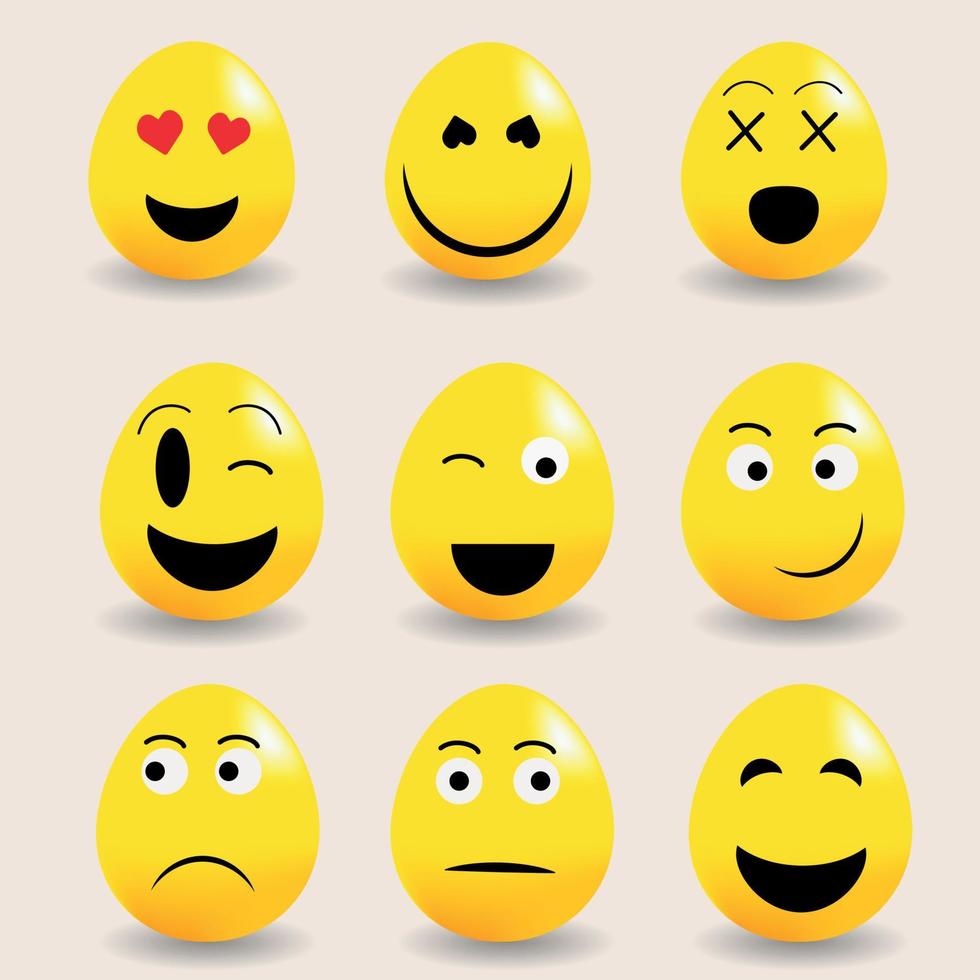 Flat set with yellow eggs emoji vector for concept design. Festive vector illustration. isolated icon. Set of vector emoticons.