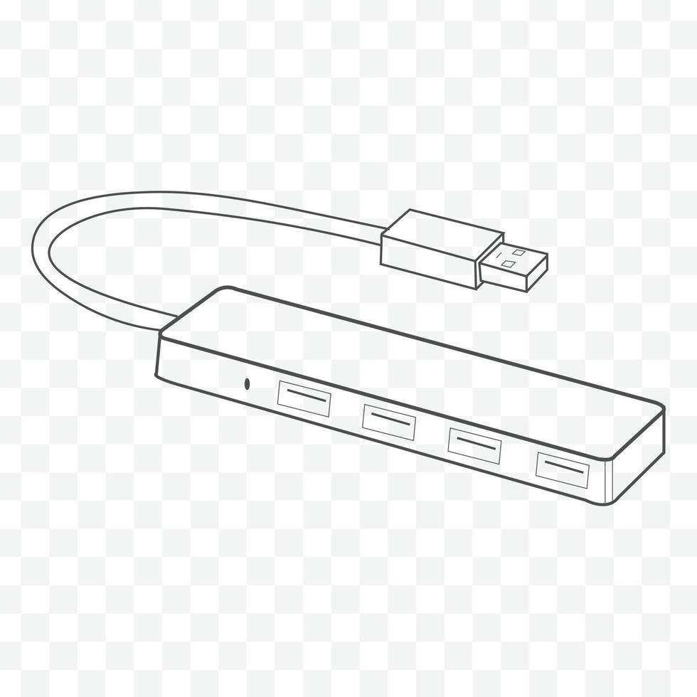 Sleek 4-Port USB Outline Vector Illustration, Minimalist Design for Universal Connectivity