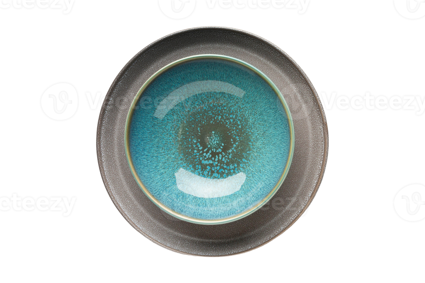 Blue bowl and gray plate isolated on a transparent background png