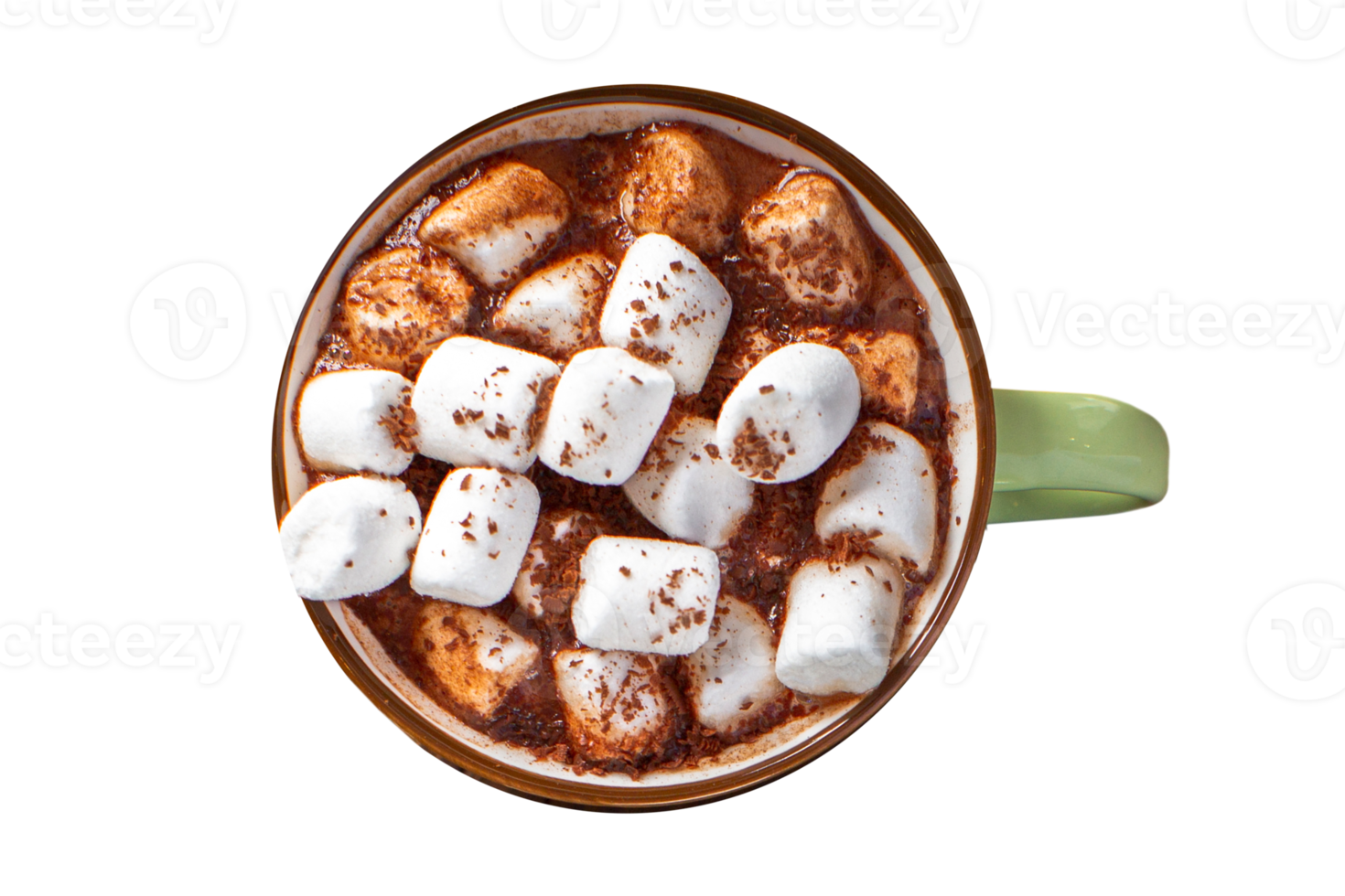 Green cup with chocolate and marshmallows isolated on a transparent background png