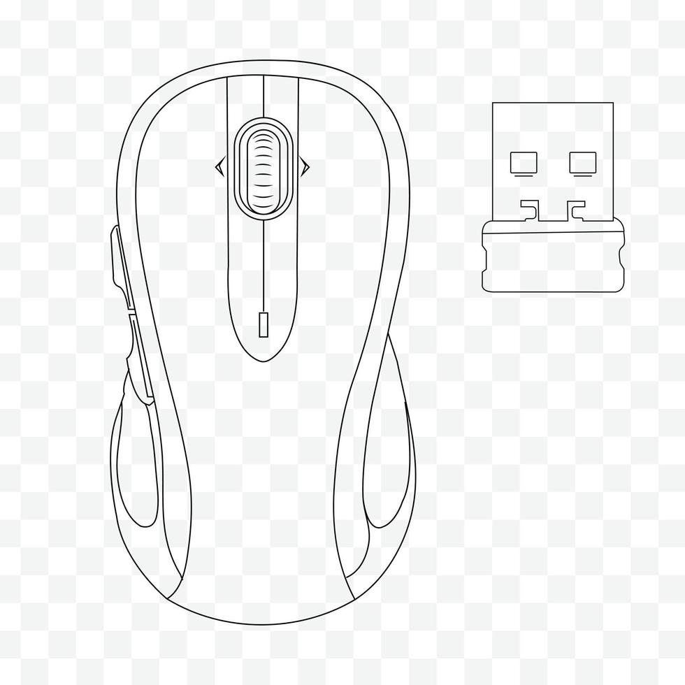 Wireless Computer Mouse Outline Vector Illustration, Sleek and Modern Design for Easy Navigation