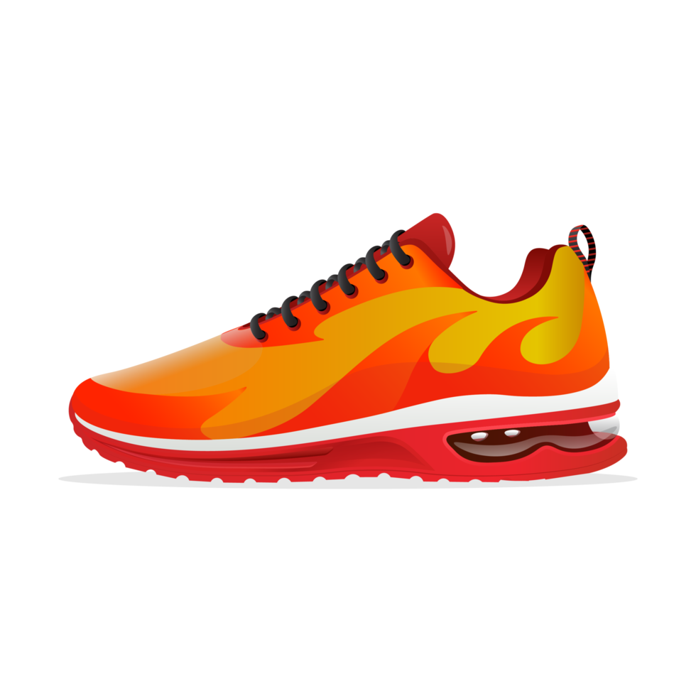 corriendo Zapatos ilustración con fuego forma amarillo y rojo aislado en transparente antecedentes png