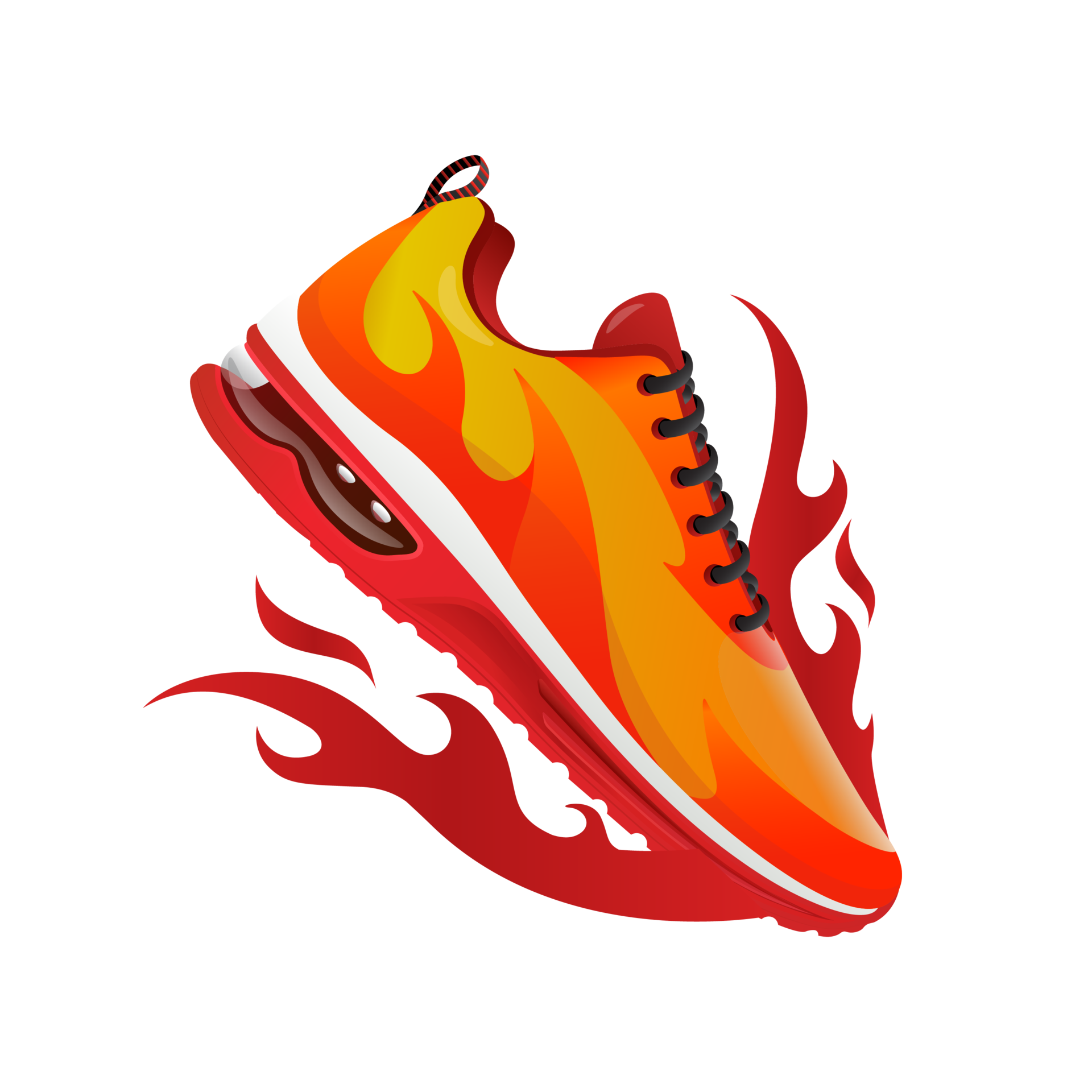 running shoes illustration with fire shape yellow and red isolated on transparan background