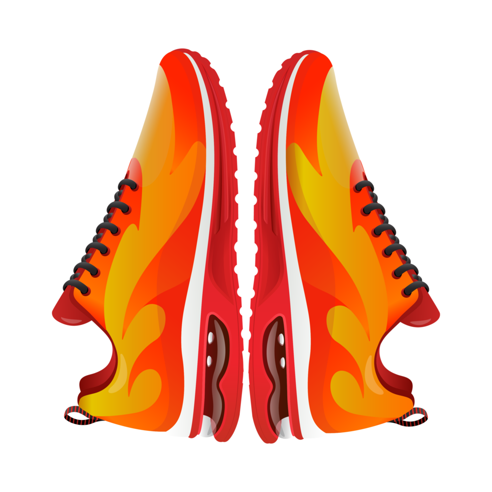 rennen schoenen illustratie met brand vorm geel en rood geïsoleerd Aan transparant achtergrond png