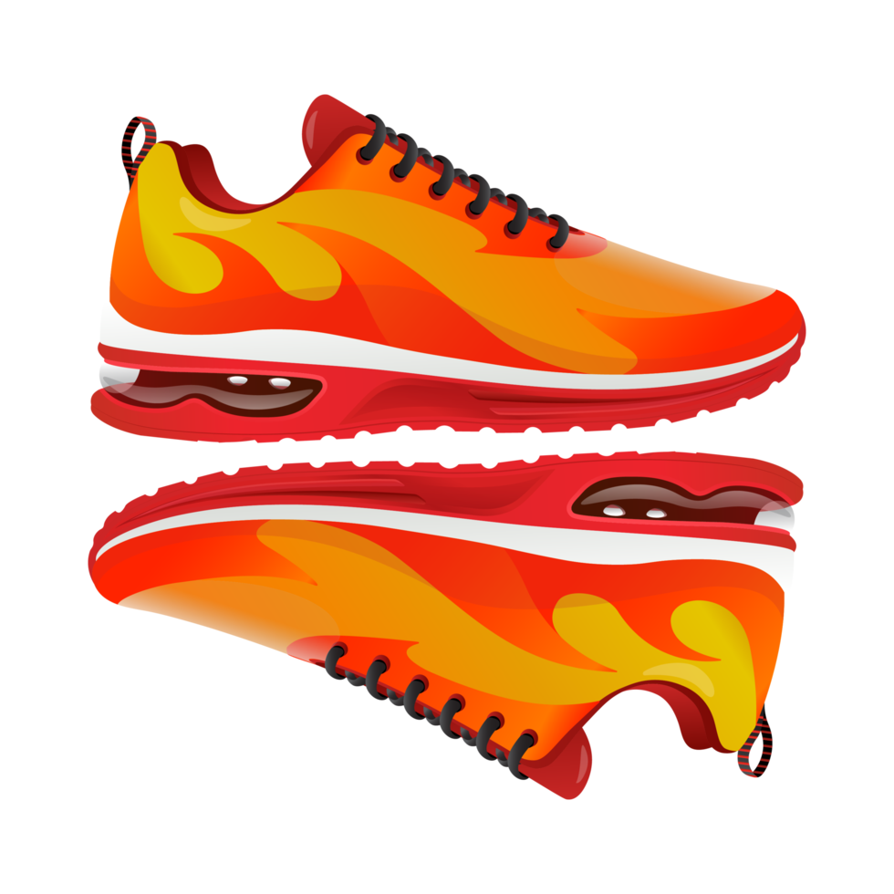 running shoes illustration with fire shape yellow and red  isolated on transparan background png