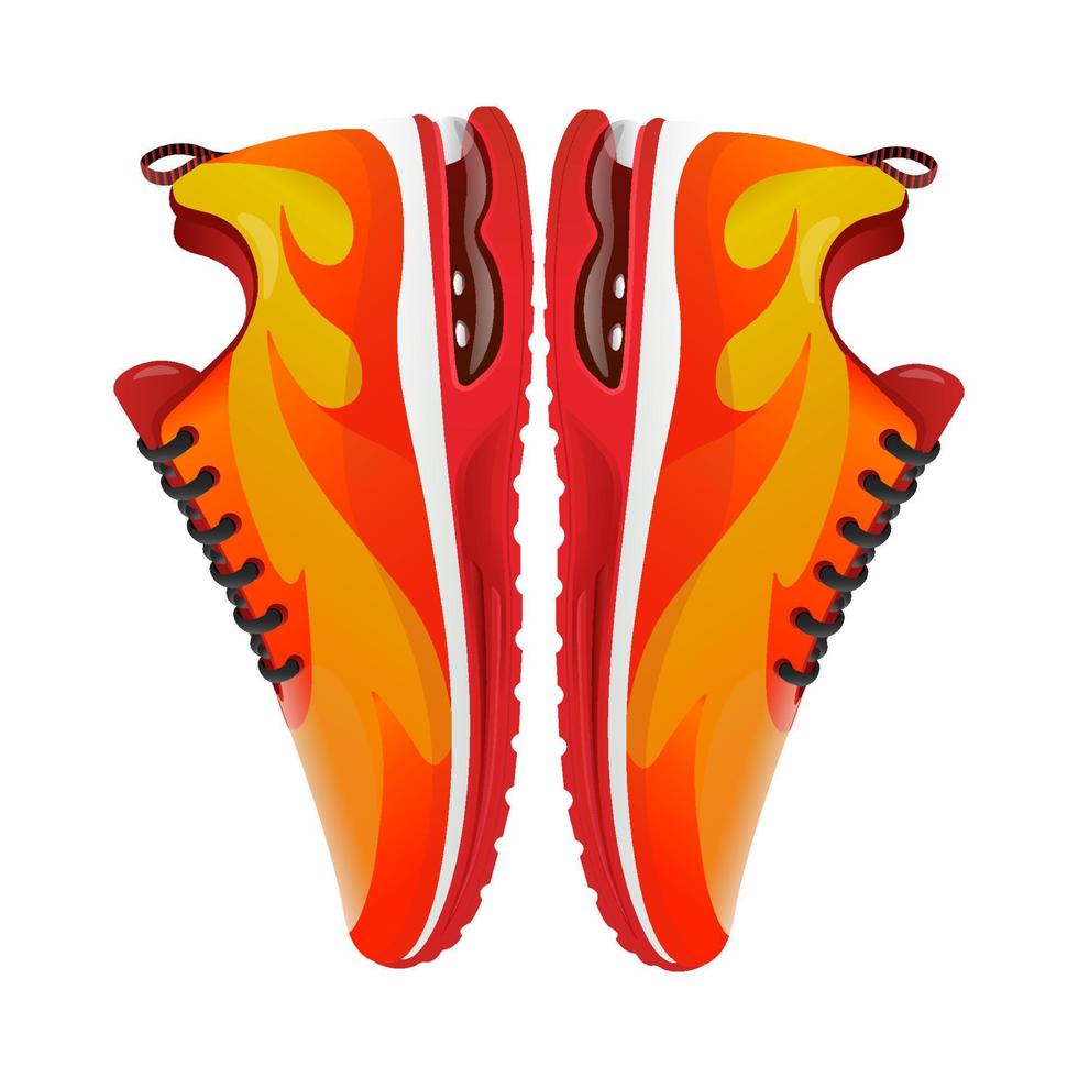 running shoes vector illustration with fire shape yellow and red  isolated on white background
