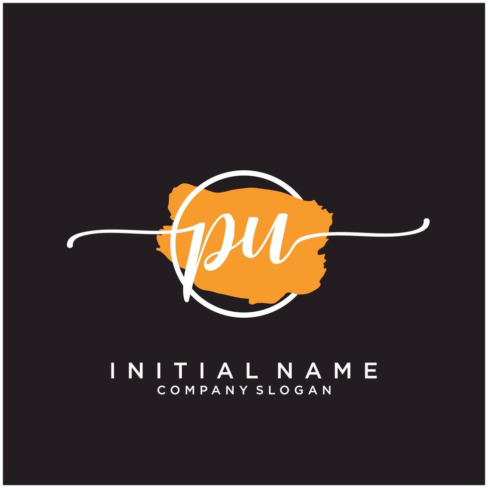 Initial PU feminine logo collections template. handwriting logo of initial signature, wedding, fashion, jewerly, boutique, floral and botanical with creative template for any company or business. vector