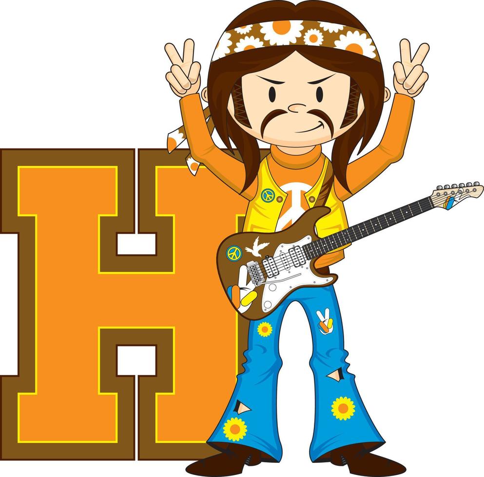 H is for Hippie Alphabet Learning Illustration vector