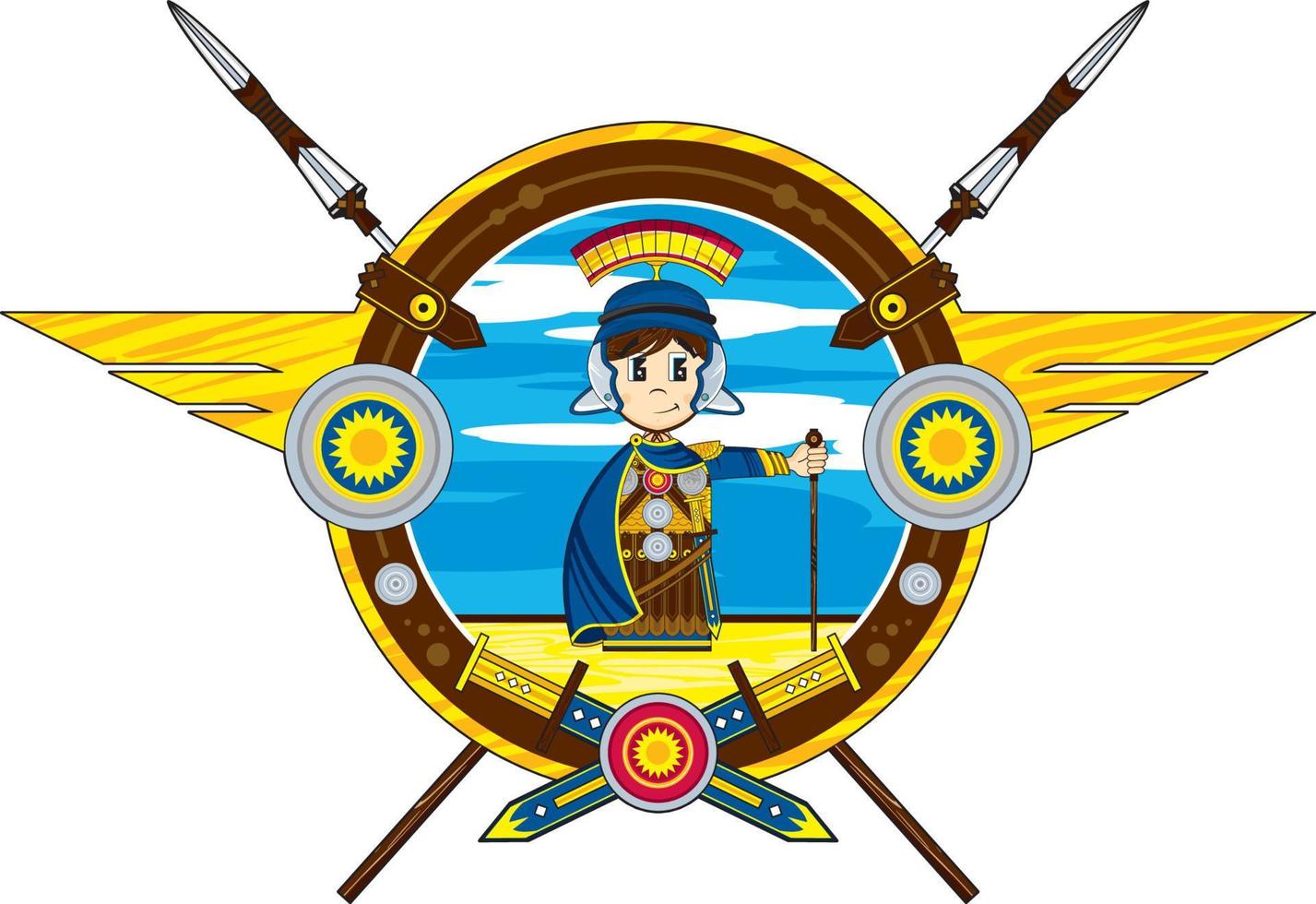 Cute Cartoon Roman Centurion History Illustration vector