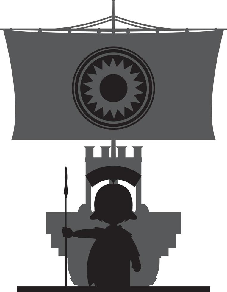 Roman Soldier and Warship in Silhouette History Illustration vector