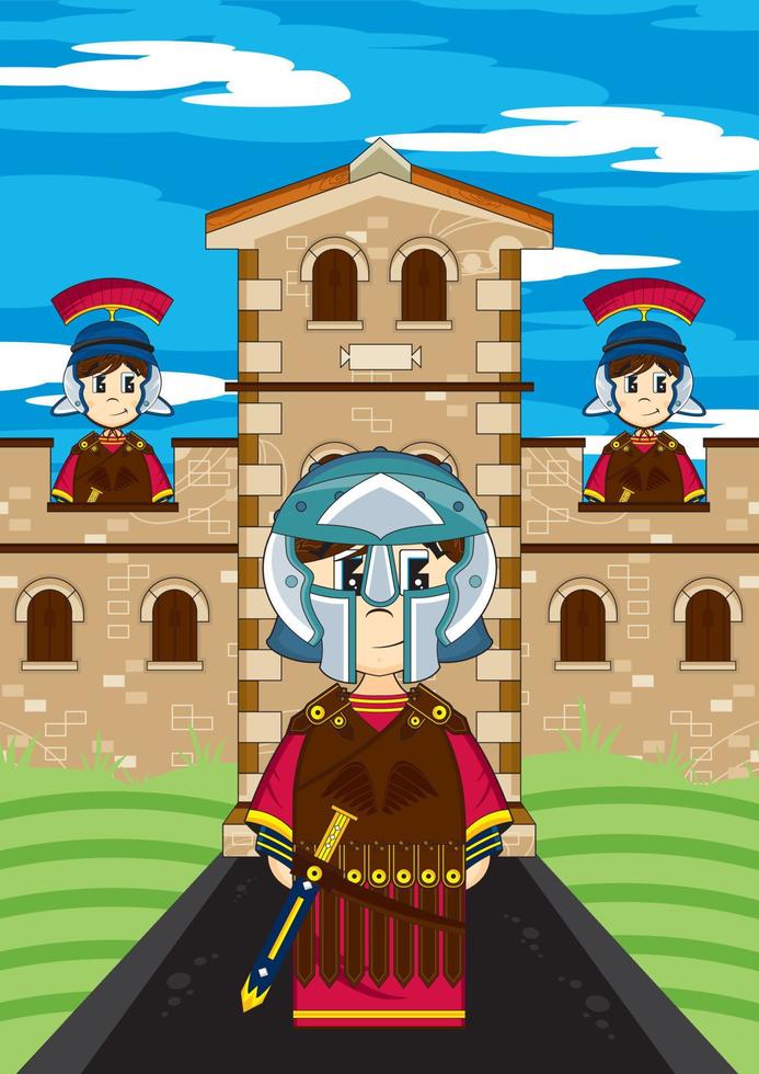Cute Cartoon Roman Soldiers at Garrison History Illustration vector