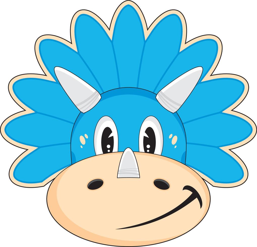 Cartoon Blue Cretaceous Period Triceratops Dinosaur Face vector