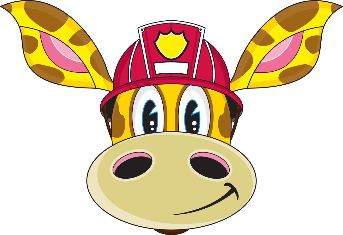 Cute Cartoon Giraffe Fireman Character Head vector