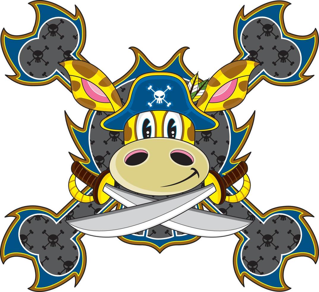 Cute Cartoon Swashbuckling Giraffe Pirate Captain vector