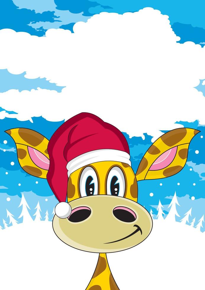 Cute Cartoon Santa Claus Christmas Giraffe Character vector