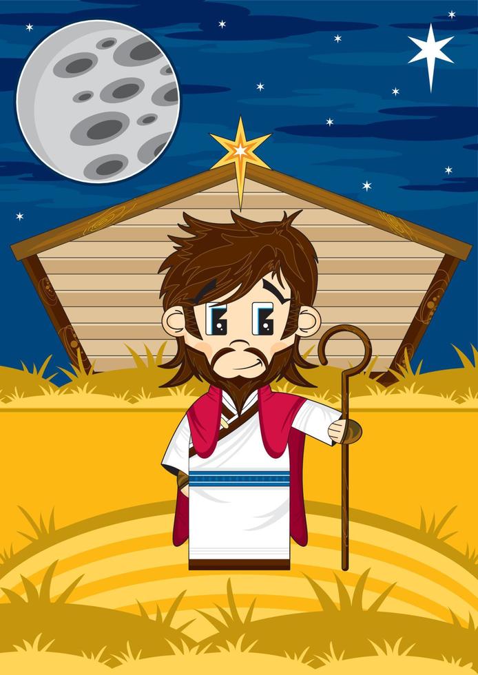 Cartoon Jesus Christ at Barn Biblical Illustration vector