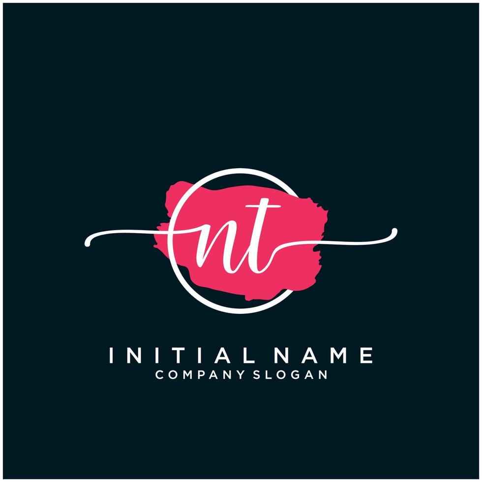 Initial NT feminine logo collections template. handwriting logo of initial signature, wedding, fashion, jewerly, boutique, floral and botanical with creative template for any company or business. vector