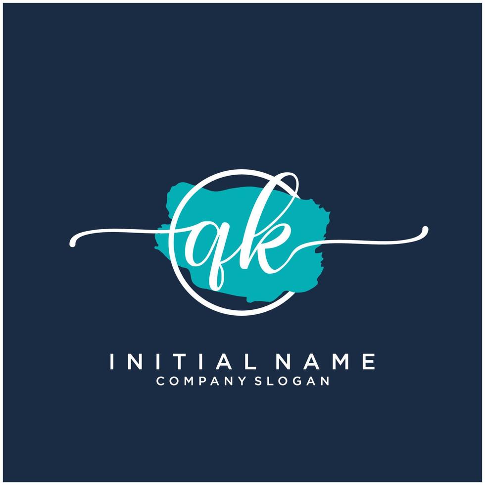 Initial QK feminine logo collections template. handwriting logo of initial signature, wedding, fashion, jewerly, boutique, floral and botanical with creative template for any company or business. vector