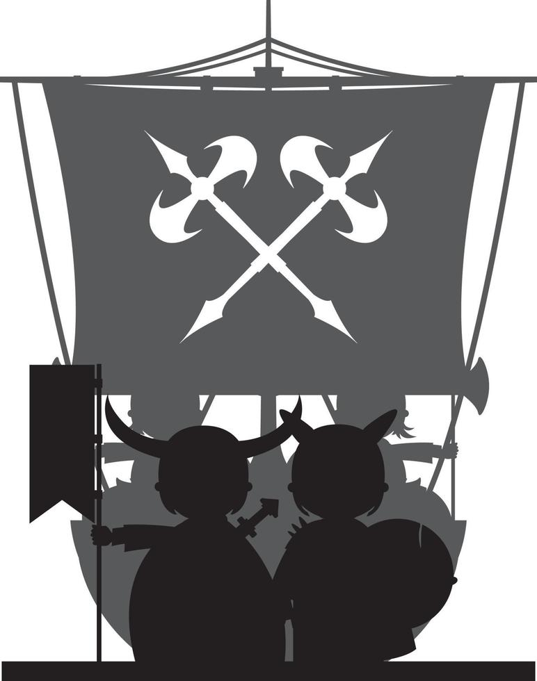 Viking Warriors and Longboat in Silhouette vector