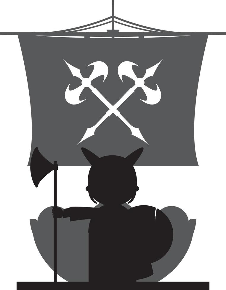 Viking Warriors and Longboat in Silhouette vector