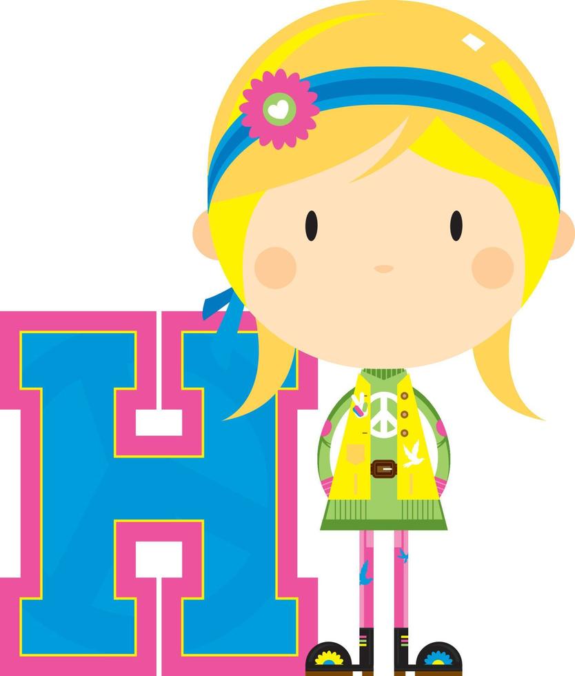 H is for Hippie Alphabet Learning Illustration vector