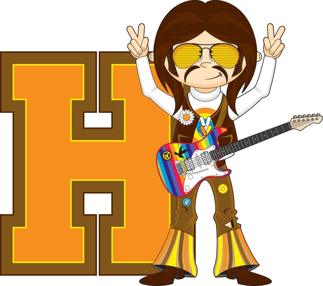 H is for Hippie Alphabet Learning Illustration vector