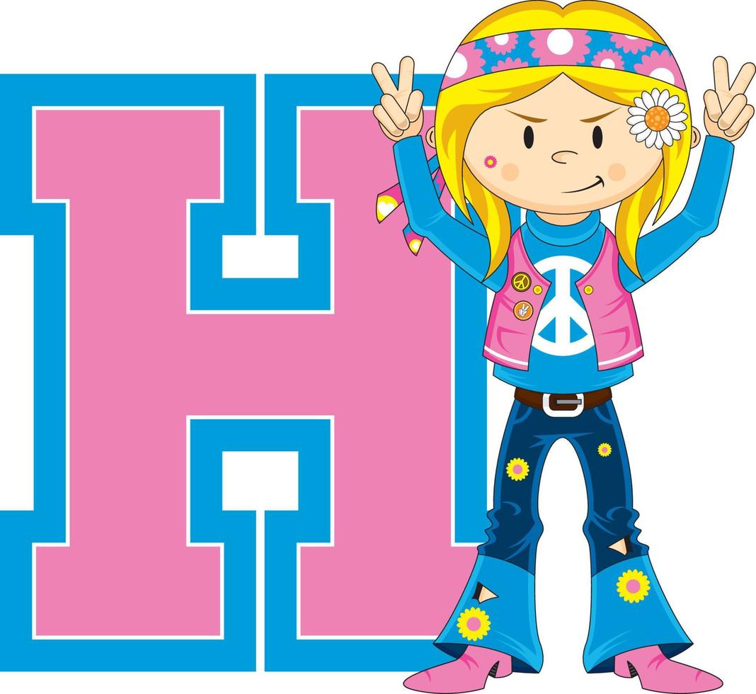 H is for Hippie Alphabet Learning Illustration vector