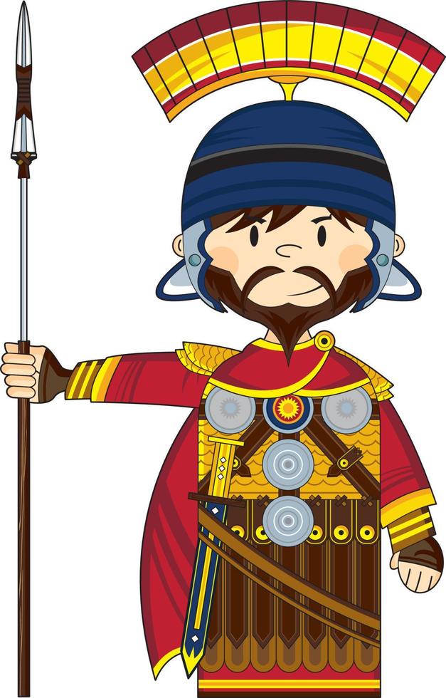 linda dibujos animados romano centurion con lanza historia ilustración vector